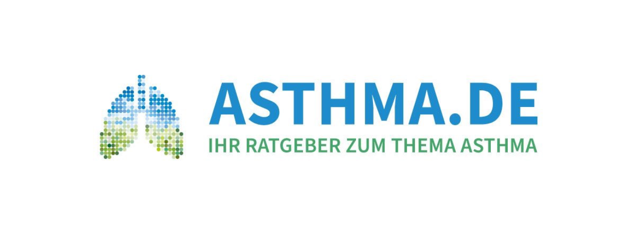 Schriftzug asthma.de – Ihr Ratgeber zum Thema Asthma nebst einer stilisierten Abbildung einer Lunge