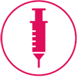 Icon of a needle to represent vaccinations.