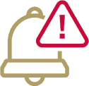 Icon of an alarm bell with a warning triangle.