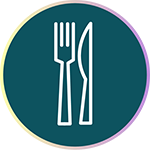 Icon of a knife and fork to represent healthy eating.