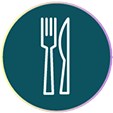 Icon of a knife and fork to represent healthy eating.