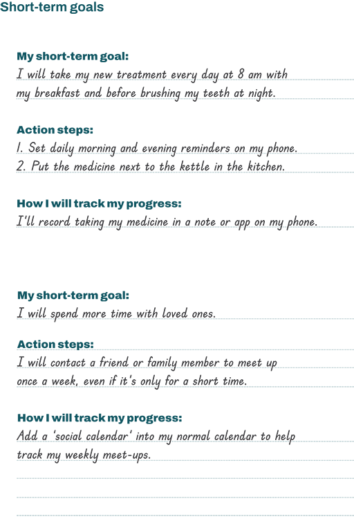 Short-term treatment goals examples.