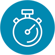 Icon of a stopwatch representing KESIMPTA's a minute a month, easy self-administration.