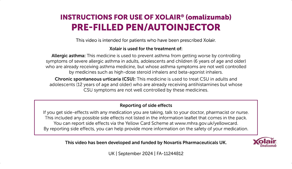 Preview image. Xolair patient self-administration online starter-kit: Things to fill in PDF.