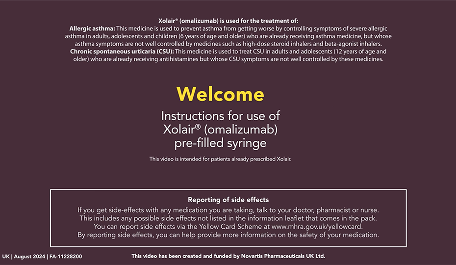 Preview image: instruction video for Xolair injection.