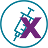 Icon of a syringe with a X to represent a missed dose.